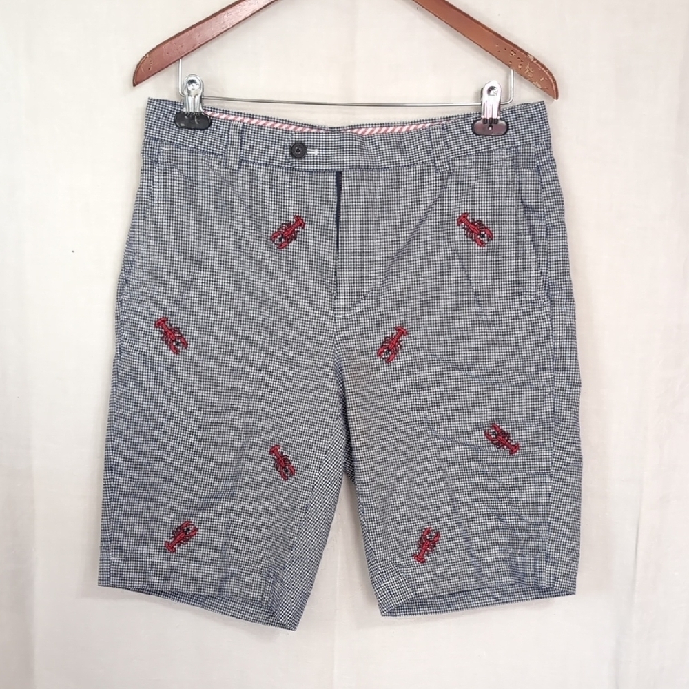 Brooks Brothers Bermuda Shorts Navy Gingham Lobster Embroidered Size 32